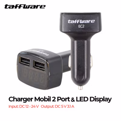 Taffware Car Charger Mobil LED Display Dual USB Cigarette Plug 3.1A - EC2 - Black