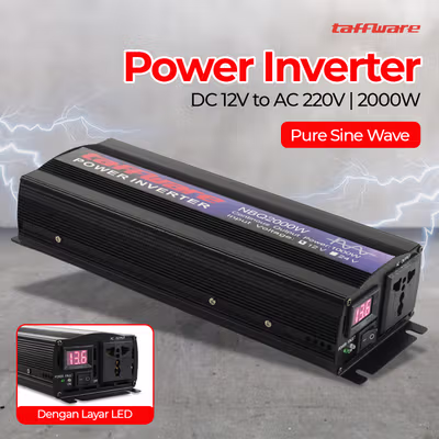 Taffware Power Inverter Mobil Pure Sine Wave DC 12V to AC 220V 2000W - NBQ2000W - Black