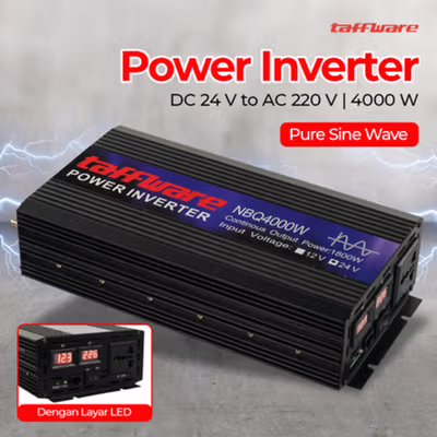 Taffware Power Inverter Mobil Pure Sine Wave DC 24V to AC 220V 4000W - NBQ4000W - Black