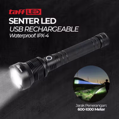 TaffLED Senter LED XHP 70 Rechargeable Waterproof IPX4 2000 Lumens - JHS522X - Black