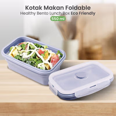 ACEBON Kotak Makan Lunch Box Foldable Silicone Single Layer 550ml - ACB55 - Gray
