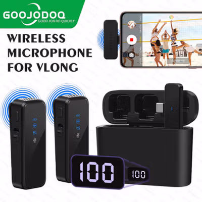 GOOJODOQ Microphone Wireless Portable Lavalier Mic Kit 2.4G USB Type C - GO20 - Black
