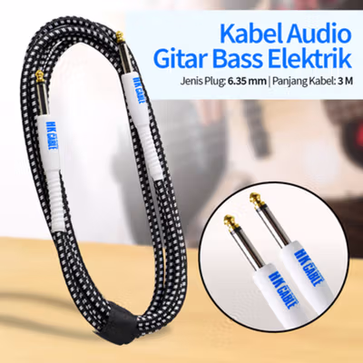 HK Cable Kabel Audio Gitar Bass Elektrik 6.35mm 24 AWG OFC Braided 3M - CBC-30 - Black