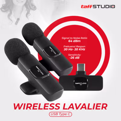 TaffSTUDIO Mikrofon Wireless Lavalier Microphone USBTypeC 2.4GHz 2 Mic - E60 - Black