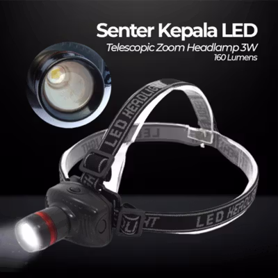 TRLIFE Senter Kepala Headlamp LED CREE Telescopic Zoom 3W 160 Lumens - HE06 - Black