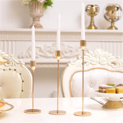Faroot Holder Lilin Dekorasi Candle Romantic Dinner Decoration 3 PCS - C-11 - Golden