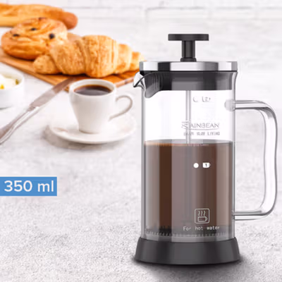 RAINBEAN French Press Coffee Maker Pot Plunger Borosilicate 350ml - CP15 - Black