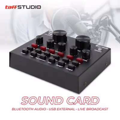 TaffSTUDIO Bluetooth Audio USB External Sound Card Live Broadcast - V8 - Black