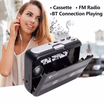 Tonivent Player Kaset Tape Walkman Cassette Player Bluetooth FM Radio - TON007B - Black