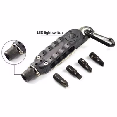 CRKT Driver Obeng Magic Screwdriver EDC Multifunction Tools with LED - 9095 - Black