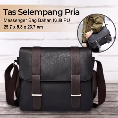 ETONWEAG Tas Selempang Pria Fashion Messenger Bag PU Leather - 9918 - Black
