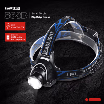 TaffLED Senter Kepala Headlamp LED Waterproof 500 Lumens - HE65 - Black