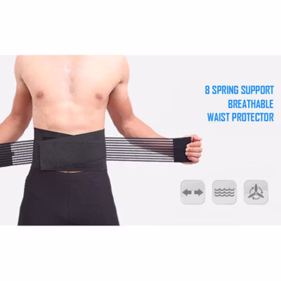 TaffSPORT Lumbar Support Waist Back Pain Brace Belt 8 Spring Size L - A-7992 - Black