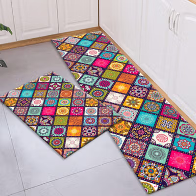 JIMMYROOM Keset Dapur Anti-slip Kitchen Rug Bohemian 40x120cm - MZF-02 - Red