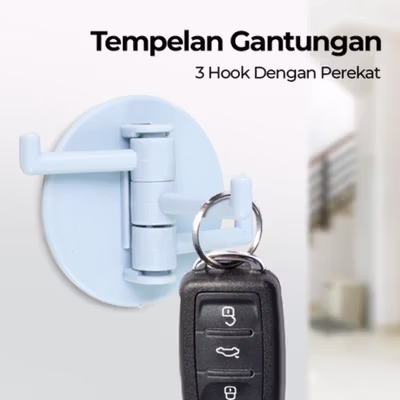 LionMoon Tempelan Gantungan Kunci Wall Hanger Adhesive 3 Hook 1 PCS - GT12A - Gray