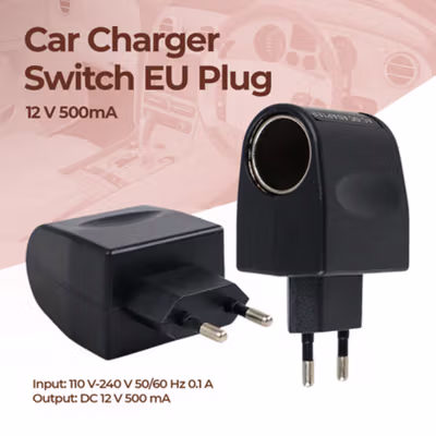 Konverter Car Charger Adaptor EU Plug to Cigarette Socket 12V 500mA - KYA109 - Black