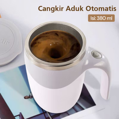Ditim Cangkir Aduk Otomatis Baterai AAA Self Stirring Mug 380ml - HQ-630 - White