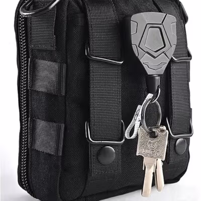 FXM Gantungan Kunci Anti Maling Wire Puller Keychain ID Holder - Black