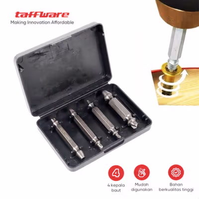Taffware Mata Bor Screw Extractor Broken Striped Screw Remover 4 PCS - S2 - Silver