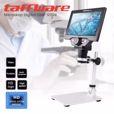Taffware Mikroskop Digital 12MP 1200X Monitor 7 Inch with Metal Stand - G1200 - Silver
