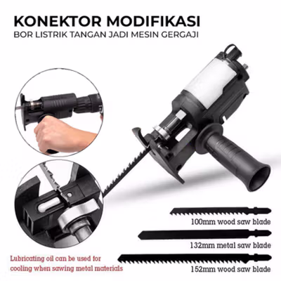 XMSJ Konektor Modifikasi Bor Listrik Jadi Mesin Gergaji Drill Adapter - E14968 - Black