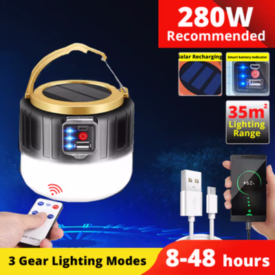 Yifanao Lampu Camping Tenda Gantung Solar Panel Waterproof IPX6 280W - G13 - Black