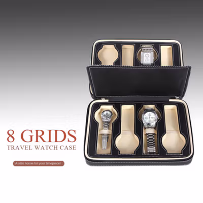 Kotak Jam Tangan Travel Watch Case Display Box Bahan Kulit 8 Grid - L-001 - Black