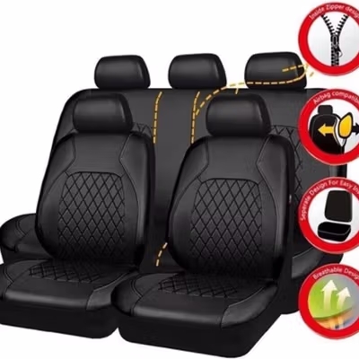 HOTSELE Set Sarung Cover Jok Mobil Universal PU Leather 9PCS - HTS94 - Black
