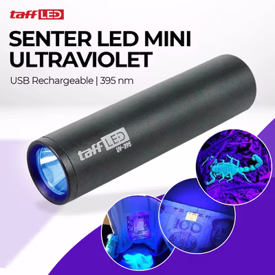 TaffLED Senter UV Mini Rechargeable Flashlight Ultraviolet 395nm - UV-395 - Black