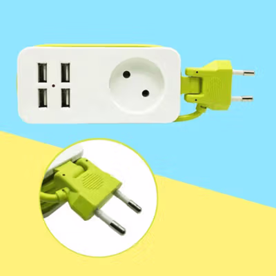 Bolantedz Stop Kontak Colokan Listrik Universal 4 USB Port EU Plug - SFC08-3 - White/Green