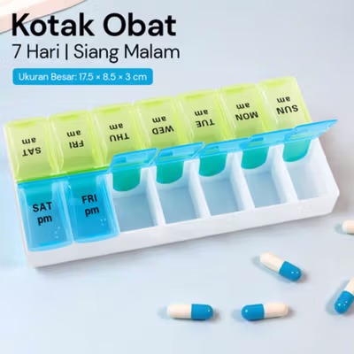 FirstDay Kotak Obat 7 Hari Siang Malam Medicine Tablet Capsule Storage Besar - FD7 - Green/Blue