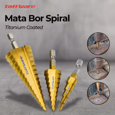 Taffware Mata Bor Spiral Drill Bits Titanium Coated 3 PCS - Golden