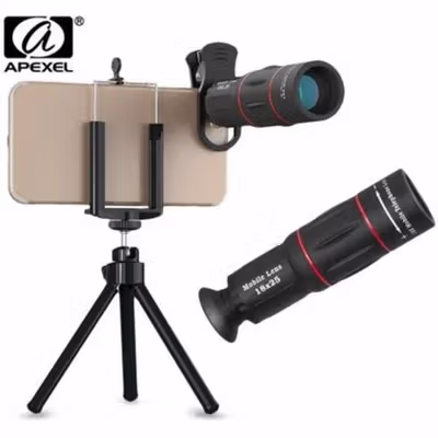 APEXEL 2 in 1 Lensa Kamera Smartphone Telephoto 18X with Tripod Mini - APL-T18ZJ - Black