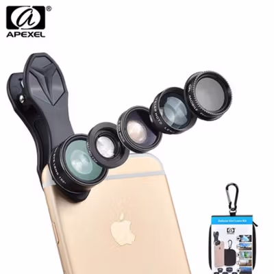 APEXEL Lensa Kamera HP 5in1 CPL Fisheye Macro Telephoto Wide Angle - APL-DG5H - Black