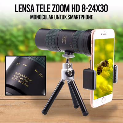 APEXEL Lensa Kamera Smartphone Telephoto Zoom HD 8-24X30 Monocular - APL-8-24X30 - Black