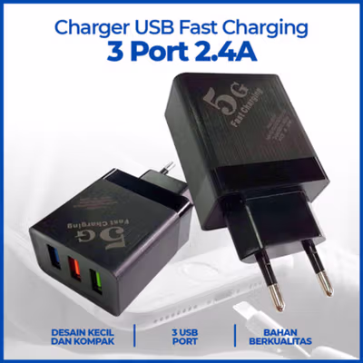 CARPRIE Charger USB Compact Fast Charging 3 Port 2.4A - AR101 - Black