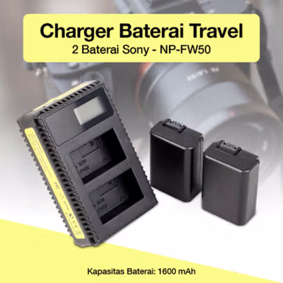 Charger Baterai Travel 2 Baterai 1600mAh for Sony - NP-FW50 - Black