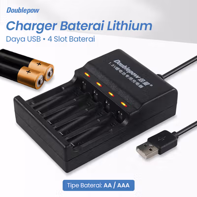 Doublepow Charger Baterai 4 Slot AA AAA Li-Ion USB - DP-L152 - Black
