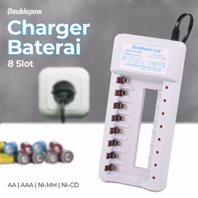 Doublepow Charger Baterai 8 Slot AA AAA Ni-MH Ni-CD with LED - DP-B108 - White