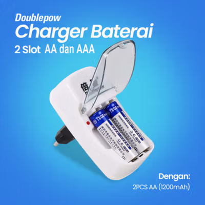 Doublepow Charger Baterai Rechargeable 2 Slot AA AAA with AA 2 PCS - DP-B01 1200 - White