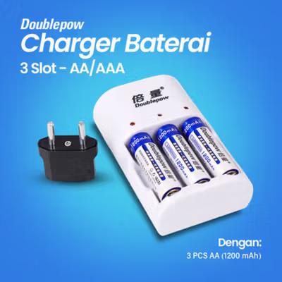 Doublepow Charger Baterai Rechargeable 3 Slot AA AAA with AA 3 PCS - DP-B33 - White