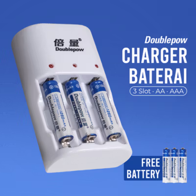 Doublepow Charger Baterai Rechargeable 3 Slot AA AAA with AAA 3 PCS - DP-B33 - White
