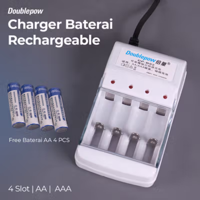 Doublepow Charger Baterai Rechargeable 4 Slot AA AAA with AA 4 PCS - DP-B02 - White