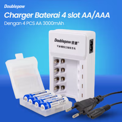 Doublepow Charger Baterai Rechargeable 4 Slot AA AAA with AA 4 PCS - DP-K11 - White