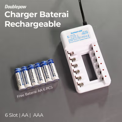 Doublepow Charger Baterai Rechargeable 6 Slot AA AAA with AA 6 PCS - DP-B06 - White