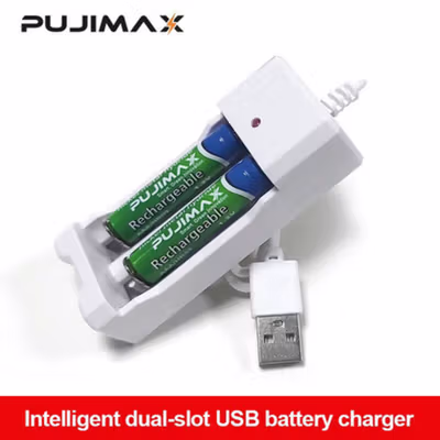 PUJIMAX Charger Baterai 2 Slot AA AAA Ni-MH Ni-CD USB Plug LED Light - 2Y-A-10 - White