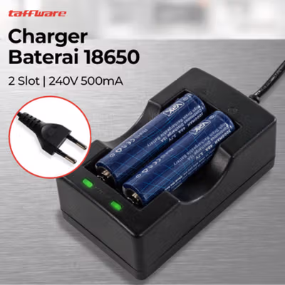 Taffware Charger Baterai 2 Slot 18650 Li-Ion 240V 500mA - MTLC-04200-1000 - Black