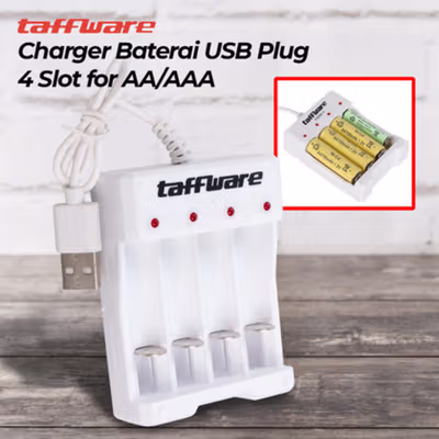 Taffware Charger Baterai 4 Slot AA AAA Ni-MH Ni-CD USB Plug - B-04 - White