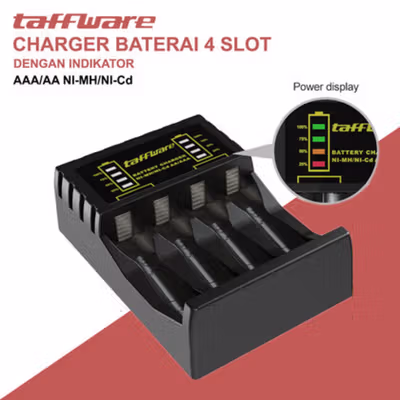 Taffware Charger Baterai 4 Slot AAA AA Ni-MH Ni-CD with Power Display - PJ-N4008 - Black