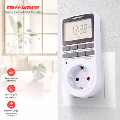 Taffware Stop Kontak Timer Switch Digital 10 Program EU Plug 16A 230V - KWE-TM02-EU - White